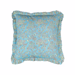 Cotton Cushion Flower Pattern 45 x 45 cm Blue AMOENA