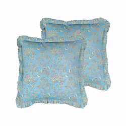 Set of 2 Cotton Cushions Flower Pattern 45 x 45 cm Blue AMOENA