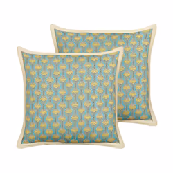 Set of 2 Cotton Cushions Flower Pattern 45 x 45 cm Blue and Yellow WAKEGI