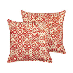 Set of 2 Cotton Cushions Geometric Pattern 45 x 45 cm Red CEIBA