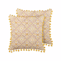 Set of 2 Cotton Cushions Floral Pattern 45 x 45 cm Yellow LYCROIS