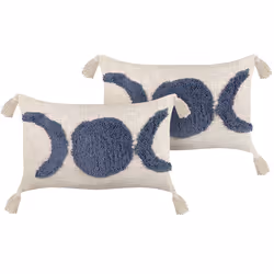 Set of 2 Decorative Cushions LUPINUS Cotton 55 x 35 cm Light Beige Geometric Pattern