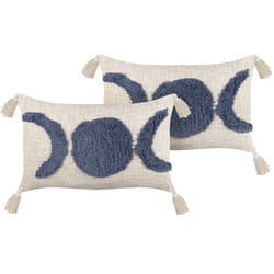 Set of 2 Decorative Cushions LUPINUS Cotton 55 x 35 cm Light Beige Geometric Pattern