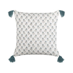 Cotton Cushion Floral Pattern with Tassels 45 x 45 cm White and Blue CORNUS