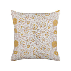 Cotton Cushion Floral Pattern 45 x 45 cm White and Yellow CALATHEA