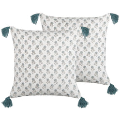 Set of 2 Decorative Cushions CORNUS Cotton 45 x 45 cm Blue Floral Pattern