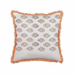 Set of 2 Fringed Cotton Cushions Floral Pattern 45 x 45 cm White and Orange SATIVUS