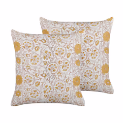 Set of 2 Cotton Cushions Floral Pattern 45 x 45 cm White and Yellow CALATHEA