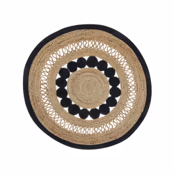 Round Jute Area Rug 120 cm Beige and Black YOZGAT