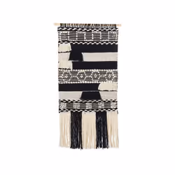 Cotton Wall Hanging with Tassels Beige and Black MURIDKE