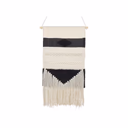 Cotton Wall Hanging with Tassels Beige and Black DASKA