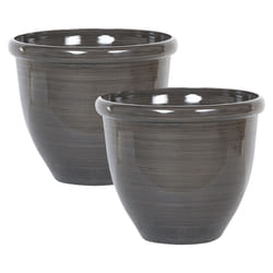Set of 2 Plant Pots TESALIA Stone 44 cm Brown