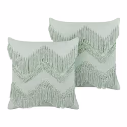 Set of 2 Cotton Cushions with Tassels 45 x 45 cm Light Green BACOPA