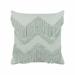 Set of 2 Cotton Cushions with Tassels 45 x 45 cm Light Green BACOPA