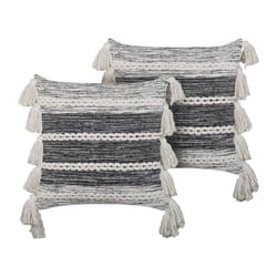 Set of 2 Cotton Cushions with Tassels 45 x 45 cm Black and White ROCHEA