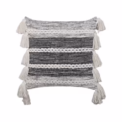 Set of 2 Cotton Cushions with Tassels 45 x 45 cm Black and White ROCHEA