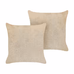 Set of 2 Faux Fur Cushions 45 x 45 cm Beige PILEA