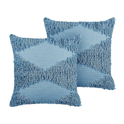 Set of 2 Tufted Cotton Cushions 45 x 45 cm Blue RHOEO