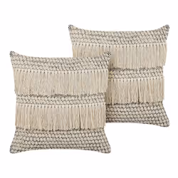 Set of 2 Cotton Cushions with Tassels 45 x 45 cm Beige IRESINE