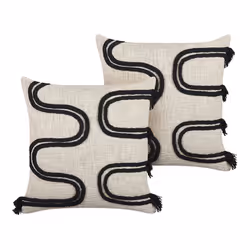Set of 2 Cotton Cushions  45 x 45 cm Beige and Black FUCHSIA