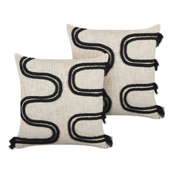 Set of 2 Cotton Cushions  45 x 45 cm Beige and Black FUCHSIA
