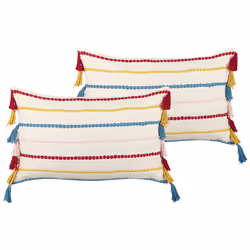 Set of 2 Decorative Cushions AGAVE Cotton 40 x 60 cm Light Beige Striped