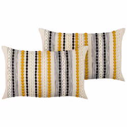 Set of 2 Decorative Cushions ARDISIA Cotton 40 x 60 cm Light Beige Striped