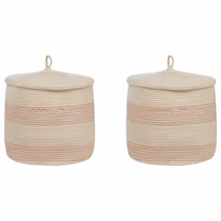 Set of 2 Cotton Baskets with Lids Light Beige SILOPI