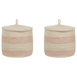 Set of 2 Cotton Baskets with Lids Light Beige SILOPI
