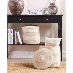 Set of 2 Cotton Baskets with Lids Light Beige SILOPI