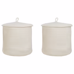 Set of 2 Cotton Baskets with Lids Off-White SILOPI