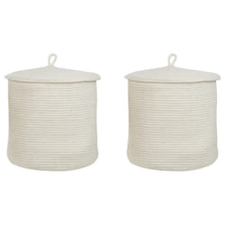 Set of 2 Cotton Baskets with Lids Off-White SILOPI