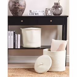 Set of 2 Cotton Baskets with Lids Off-White SILOPI