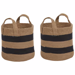 Set of 2 Jute Baskets Beige and Black GEREDE