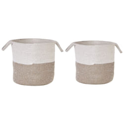Set of 2 Cotton Baskets White and Beige PAZHA