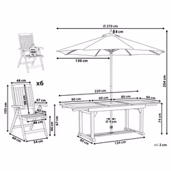 Garden Dining Set 6 Seater JAVA with Parasol (12 Options) Acacia Wood Light Brown