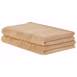 Set of 2 Cotton Terry Towels Beige MITIARO