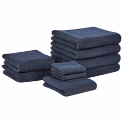 Set of 9 Cotton Terry Towels Dark Blue MITIARO