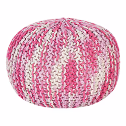 Cotton Knitted Pouffe 50 x 35 cm White and Pink CONRAD