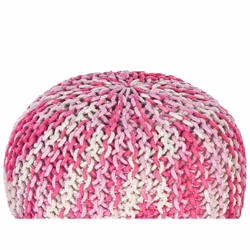Cotton Knitted Pouffe 50 x 35 cm White and Pink CONRAD