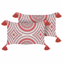 Set of 2 Decorative Cushions ANTHEMIS Cotton 30 x 50 cm Red Oriental Pattern