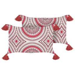 Set of 2 Decorative Cushions ANTHEMIS Cotton 30 x 50 cm Red Oriental Pattern