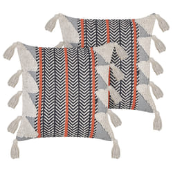 Set of 2 Decorative Cushions BOUVARDIA Cotton 45 x 45 cm Grey Chevron Pattern