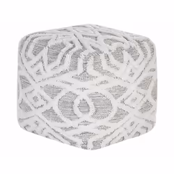 Cotton Pouffe 40 x 40 cm White and Grey BHILWARA