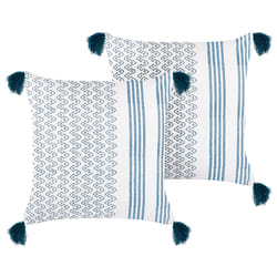 Set of 2 Decorative Cushions TILIA Cotton 45 x 45 cm Blue Geometric Pattern
