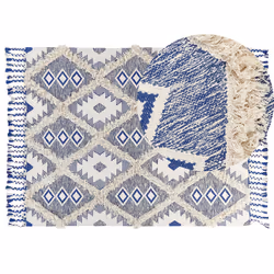 Cotton Area Rug 140 x 200 cm Light Beige and Blue MANAVGAT