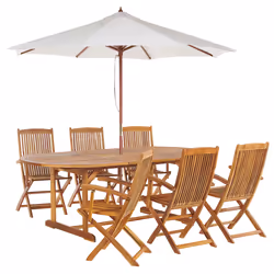 Garden Dining Set 6 Seater MAUI with Parasol (12 Options) Acacia Wood Light Brown