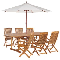 Garden Dining Set 6 Seater MAUI with Parasol (12 Options) Acacia Wood Light Brown