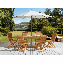 Garden Dining Set 6 Seater MAUI with Parasol (12 Options) Acacia Wood Light Brown