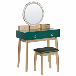 Dressing Table with Mirror and Stool FEDRY LED Emerald Green